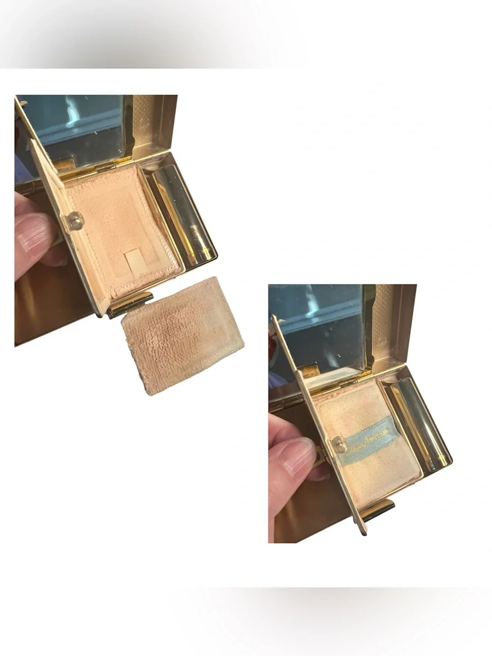 Vintage 1950s Elgin American Carryall gold brass tone minaudière compact case